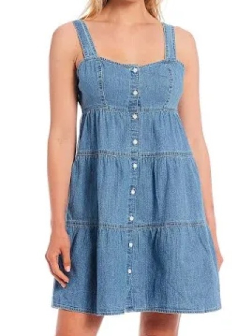Levi's Joni Light Blue Tiered Button Front Denim Jean Mini Dress Size Medium